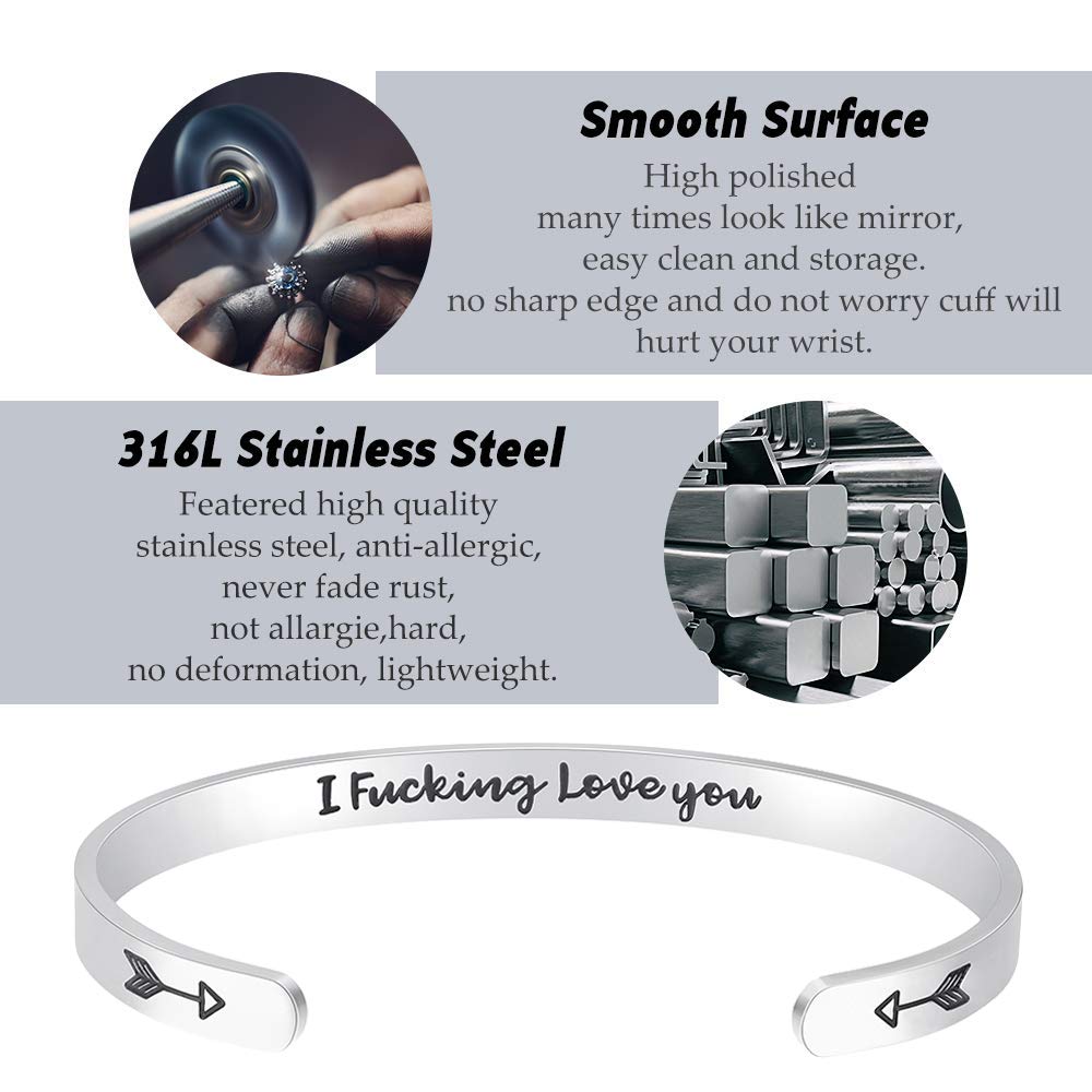 Fesciory Mothers Day gifts, Inspirational Bracelets for Women, Stainless Steel Engraved Personalized Positive Keep Going Cuff Ba