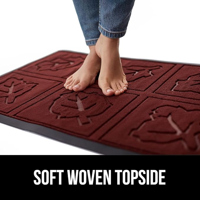 GORILLA GRIP 100% Waterproof All-Season WeatherMax Doormat, Durable Natural Rubber, Stain and Fade Resistant, Low Profile, Indoor Outdoor Door Mats, Easy Clean Entrance Mat, 17x29, Burgundy Leaves