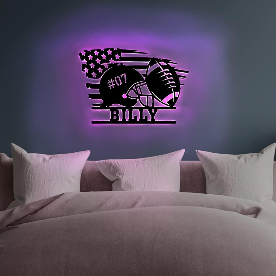 Personalized Name 7 Colors Football lamp Custom Wall Art Night Light LED Name Sign Gift for Boys Men Girls (G-Football)