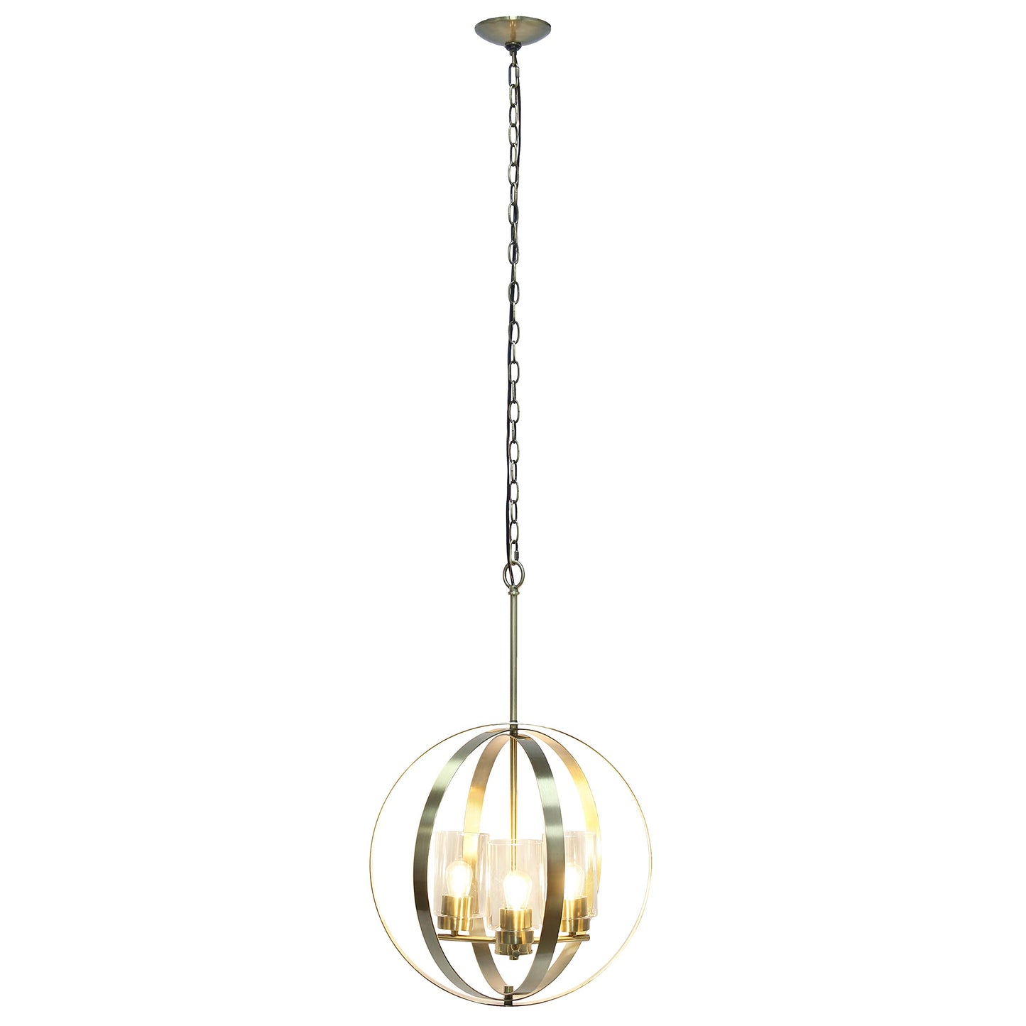 Elegant Designs 3-Light Pendant - Modern Metal & Glass, 18in Antique Brass, Model PT1021-ABS, Ideal for Kitchen, Foyer, Living Room