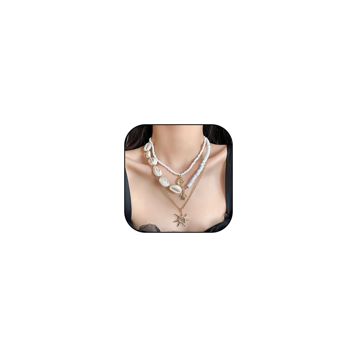 Shell Necklaces for Women Layered Starfish Seashell Charm Necklace Beach Conch Jewelry Halloween Costume Women Stocking Stuffers