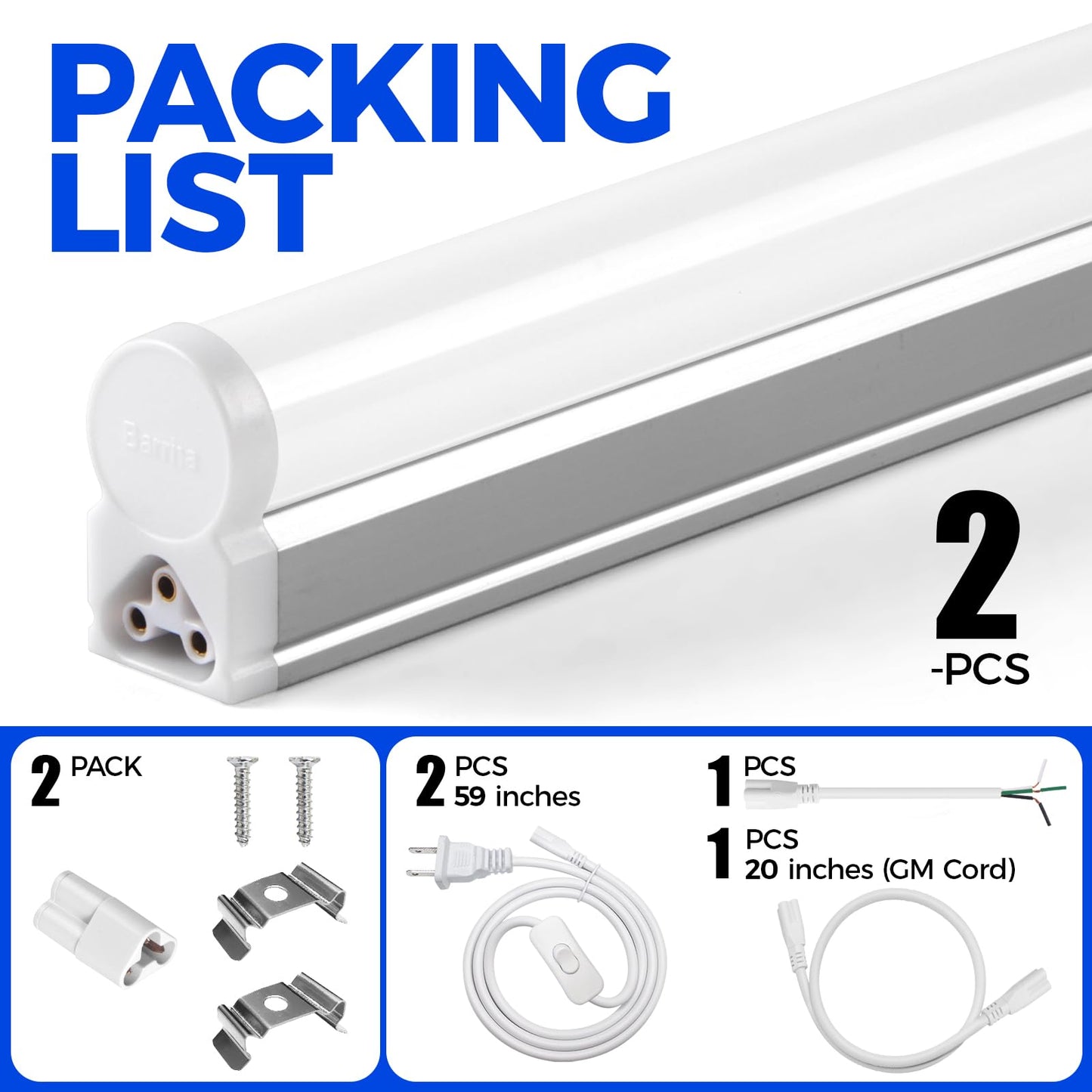 Barrina T5 Led Shop Lights  4Ft  2200Lm  6500K (Super Bright White)  20W  Utility Garage Lighting  Ceiling And Under Cabinet Light  Corded Electric With On/Off Switch  2 Packs