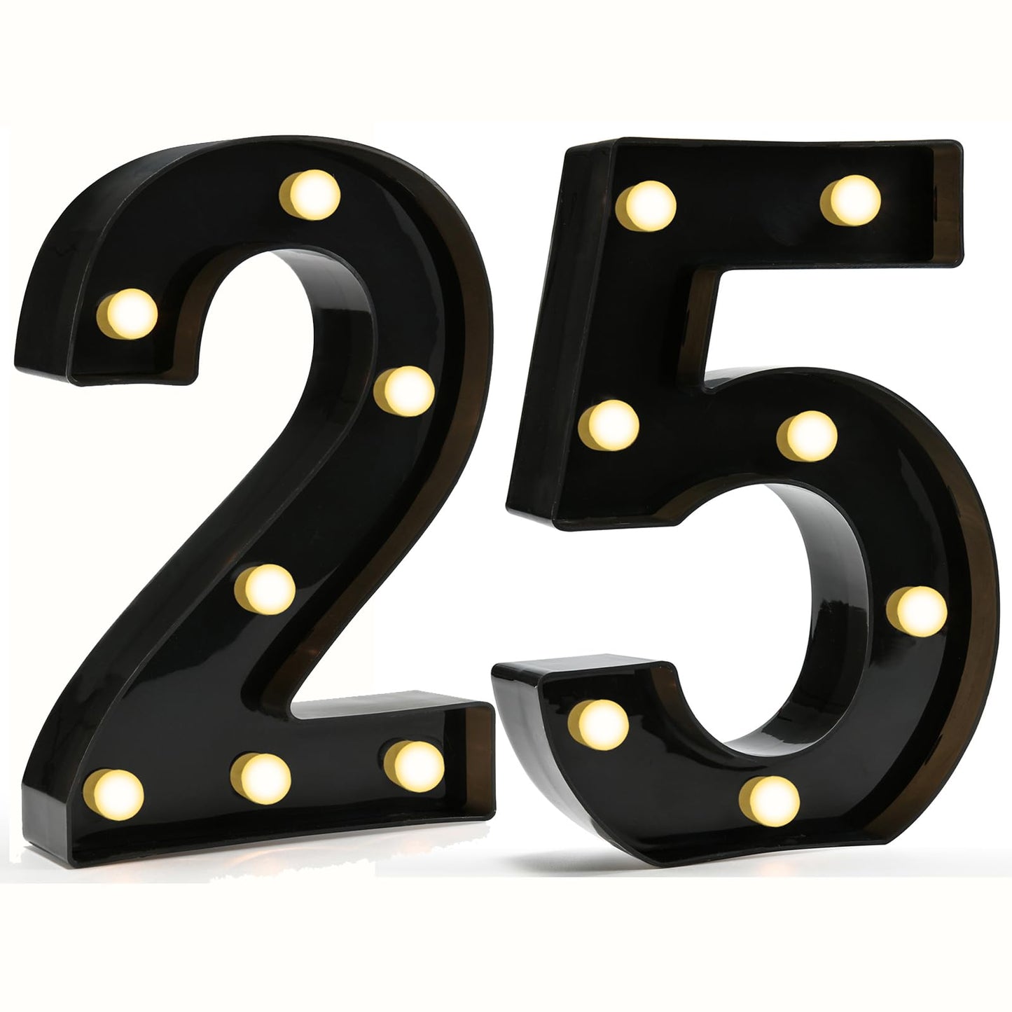 Pooqla Light Up Number 25 Birthday Decorations, Black Plastic Table Decor for 25th Anniversary, Size: Number 25