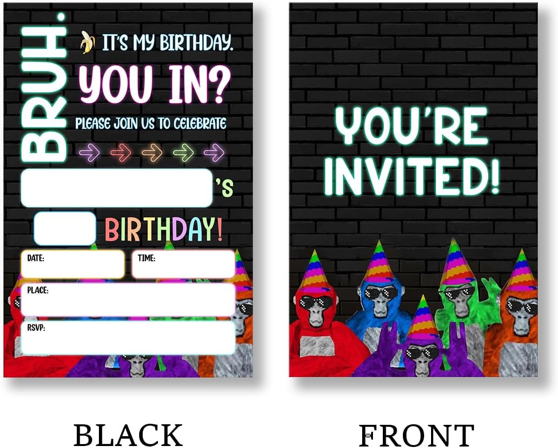 Birthday Invitations for Boys Teens Supplies with Envelopes Set of 20 Bruh Birthday Party Invitations Fill in Blank, Double Sided