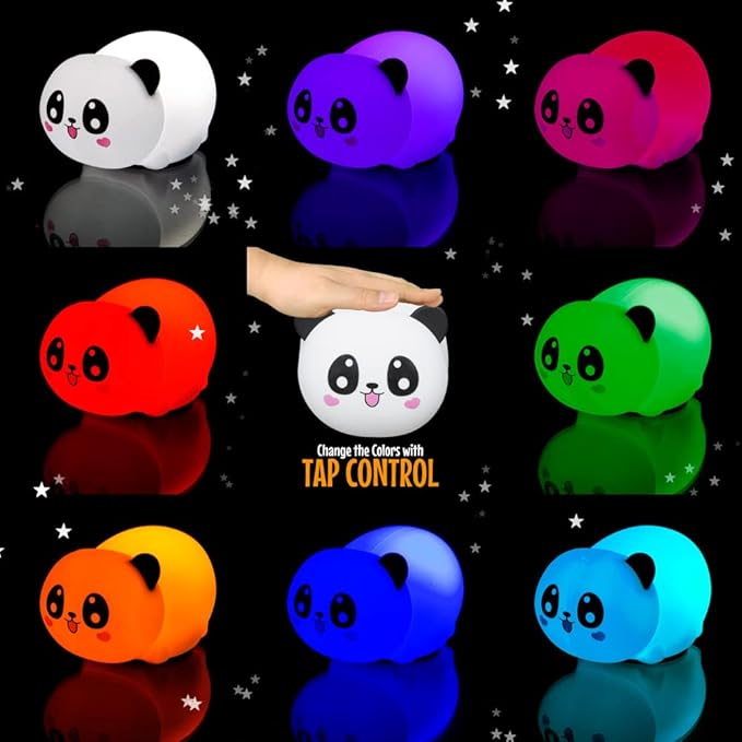 AULTRA Night Light for Kids – 16 Color USB Rechargeable Panda Lamp for Baby Nursery, Soft Silicone Night Light, 2 Brightness Levels, 10-Hour Use, Squishy Puppy Gift for Boys & Girls