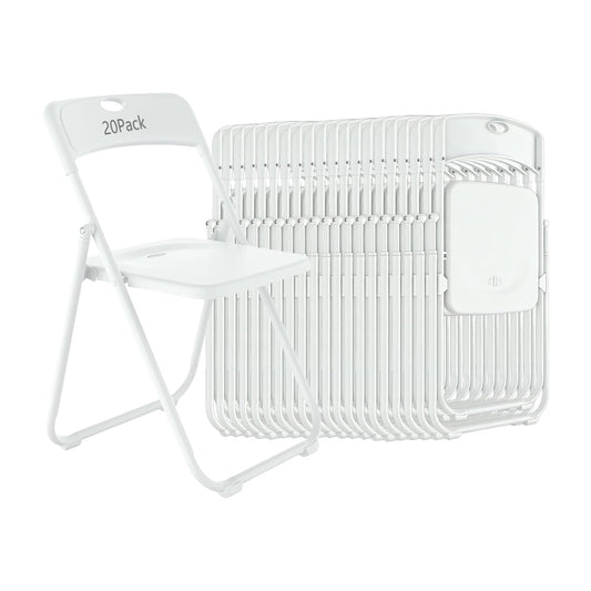 VISTACASA 20 Pack Heavy-Duty Plastic Folding Chairs, 350 lbs Capacity Commercial Stackable Portable Chairs with Reinforced Steel Frame for Indoor & Outdoor, Wedding, Party, Meeting, Patio Garden White