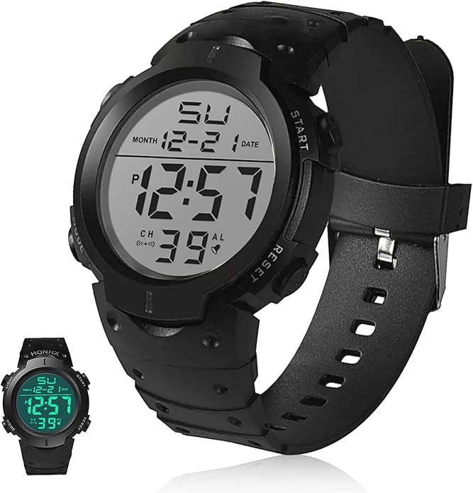 YUEWEESER Mens Digital Sports Watch Women Waterproof Wrist Watches with Large LED Backlight Screen Alarm Date Display for ...