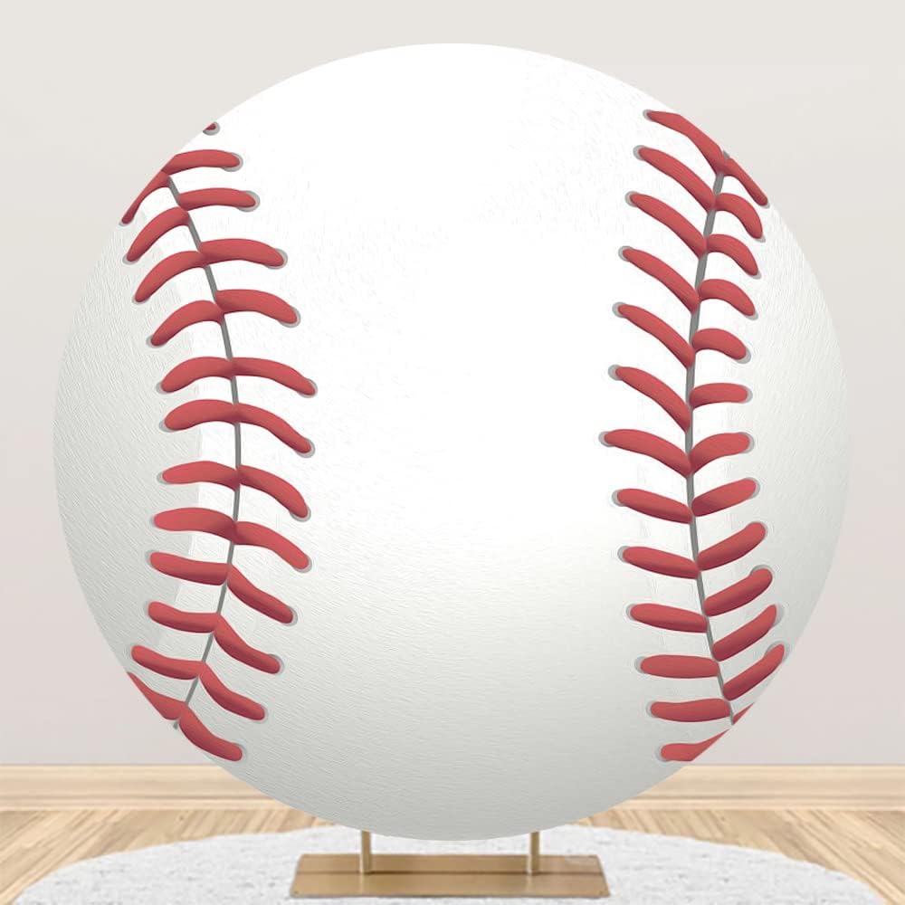 Leyiyi 6.5x6.5ft Baseball Birthday Round Backdrop Cover Polyester Sports Baseball for Boys Kids Birthday Party Red White Photography Background Newborn Gender Reveal Party Cake Table Banner Decoration