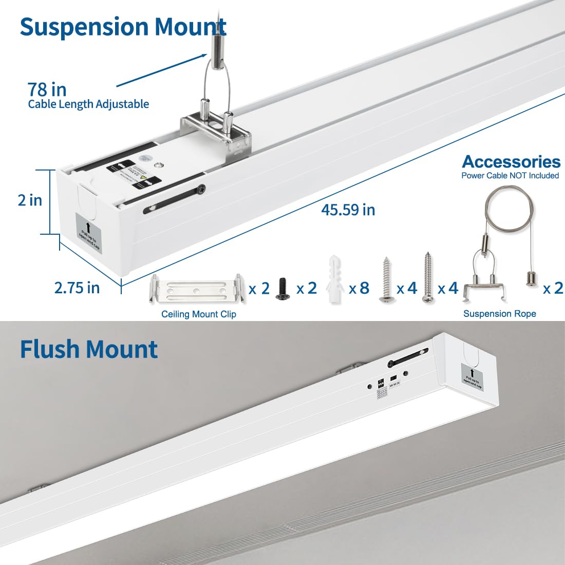 Dakason 4Ft Linkable Led Linear Light  50W/40W/30W  3000K/4000K/5000K Cct Selectable  Commercial Linear Lighting Fixture For Office  Dimmable Suspended/Flush Mount Light  White 1 Pack