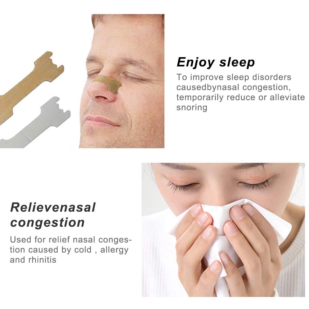 RZJZGZ Medium Breathe Improve Nasal Strips to Reduce Snoring Works Instantly to Improve Sleep, Relieve Nasal Congestion Due to Colds & Allergies (60 Pack)