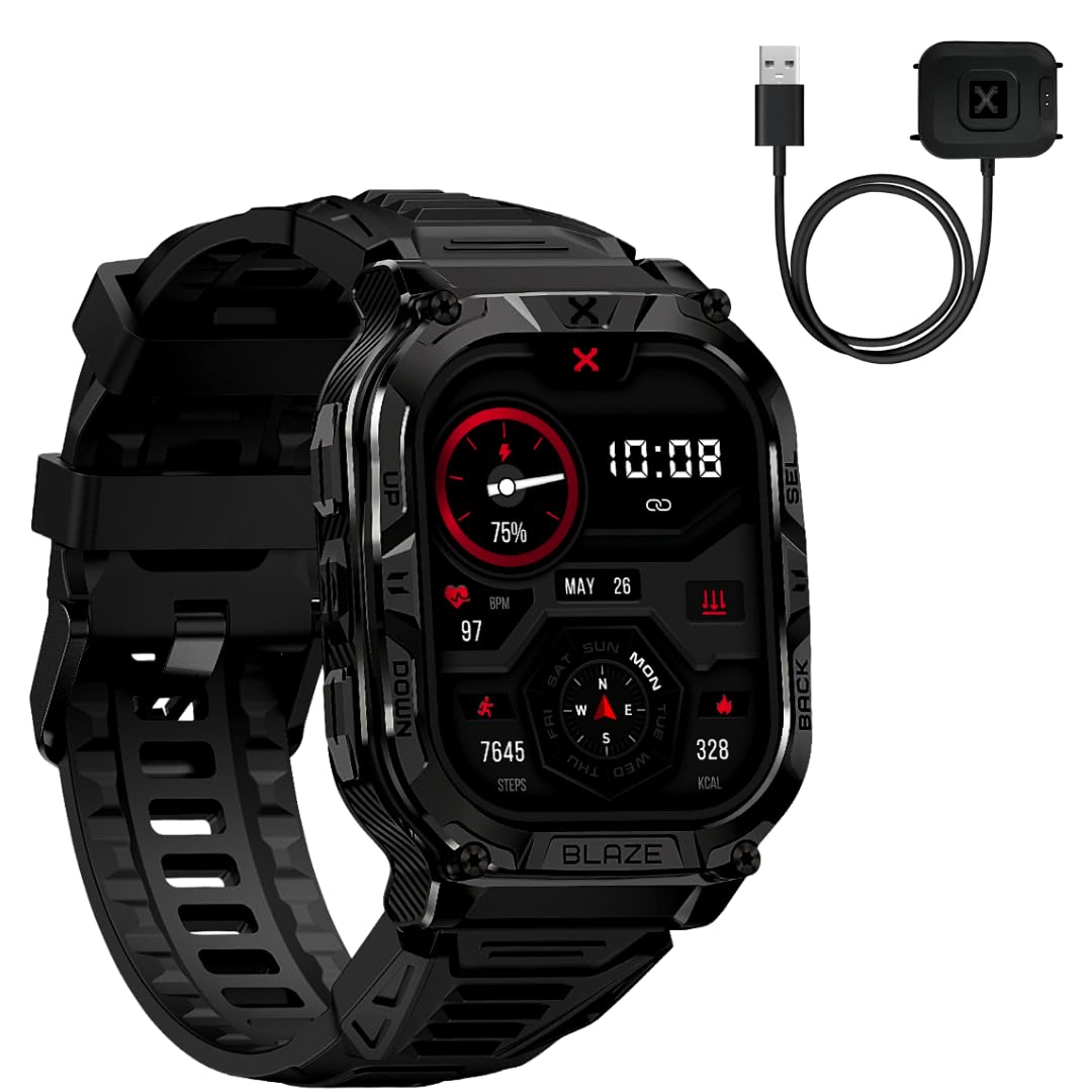 CARBINOX Blaze Smart Watch with Charger GPS, Rugged Fitness Tracker Waterproof IP69K, Compatible with Android and iOS, 170+ Sports Modes, Gorilla Glass Screen, Make/Receive Calls (Square)