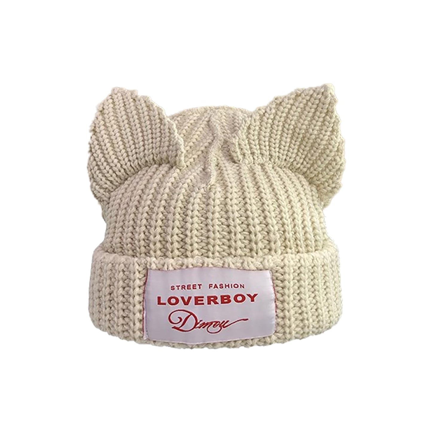 VPTMRP Cat Ear Knit Wool Cap Warm Slouchy Crochet Hat (Beige)