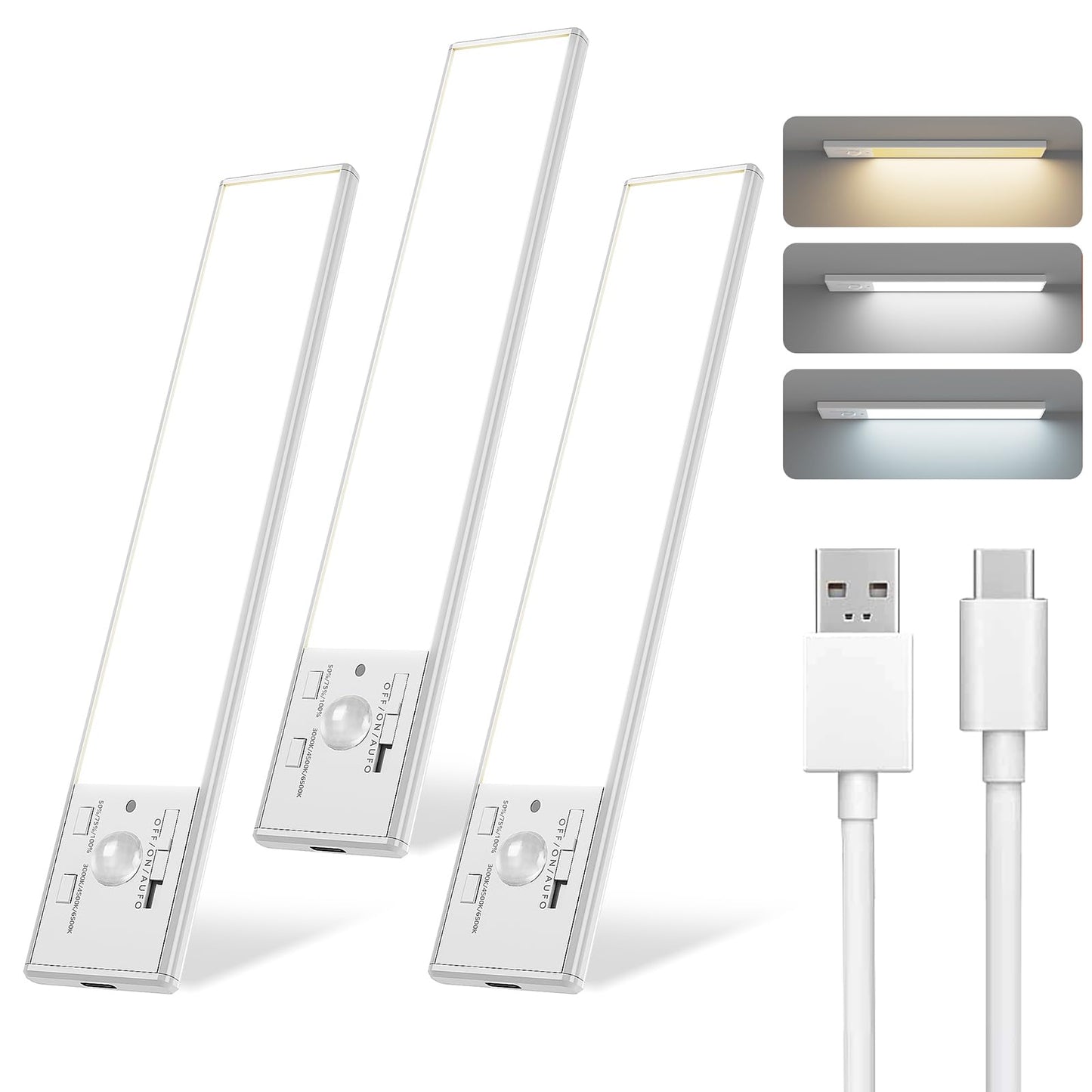 Fby Under Cabinet Lighting  12 Inch Motion Sensor Light Indoor  1800Mah Usb Rechargeable Closet Light  3 Color Temperature Operable Led Lights  Can Be Used For Wardrobes  Cabinets  Stairs (3 Pack)