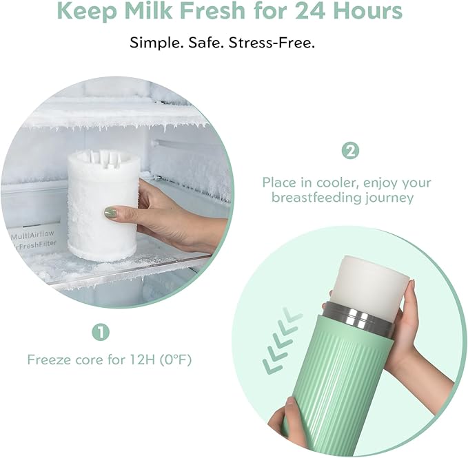 MOMMED Breast Milk Cooler 22oz for Travel & Work– 24H 360° Long-Lasting Cooling, Dual Storage Bottles Double as Baby Bottles, Compatible with Standard Nipples & Manual Breast Pumps, BPA-Free, TSA