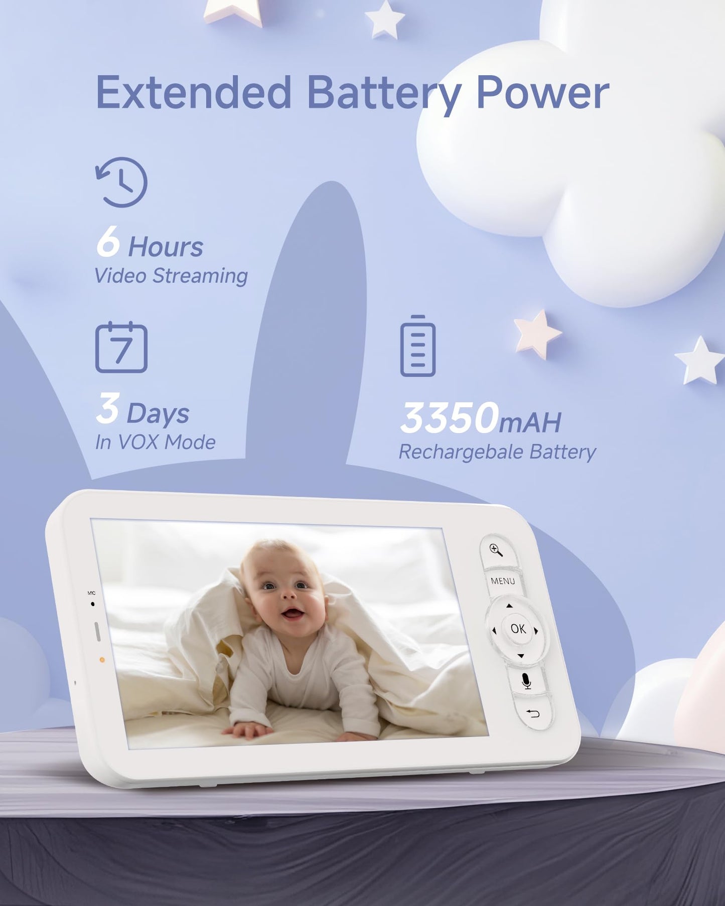 ARENTI Baby Monitor, 2K/3MP WiFi 6 Camera and Audio, 5-inch Wireless Screen, Smartphone App, Super Night Vision, Crying Detection, Auto Tracking, Temp&Humidity Sensor, Cloud&SD Card Storage (D3 Kit)