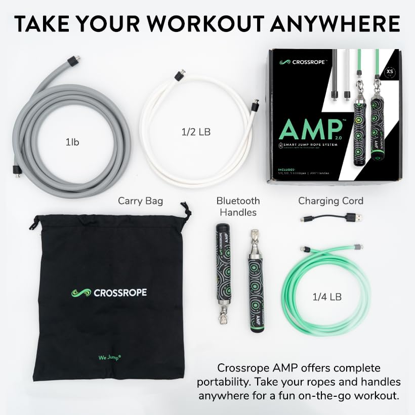 Crossrope AMP 2.0 Smart Jump Rope Set with 1/4 LB, 1/2 LB & 1LB Jump Ropes – Bluetooth-Connected, High-Intensity Jump Rope...
