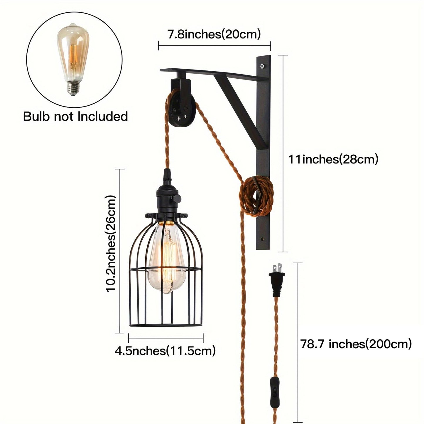 SEEBLEN Plug in Pendant Light, Iron Industrial Hanging Lamp with 7-Foot Cord, Style A (Set of 1)