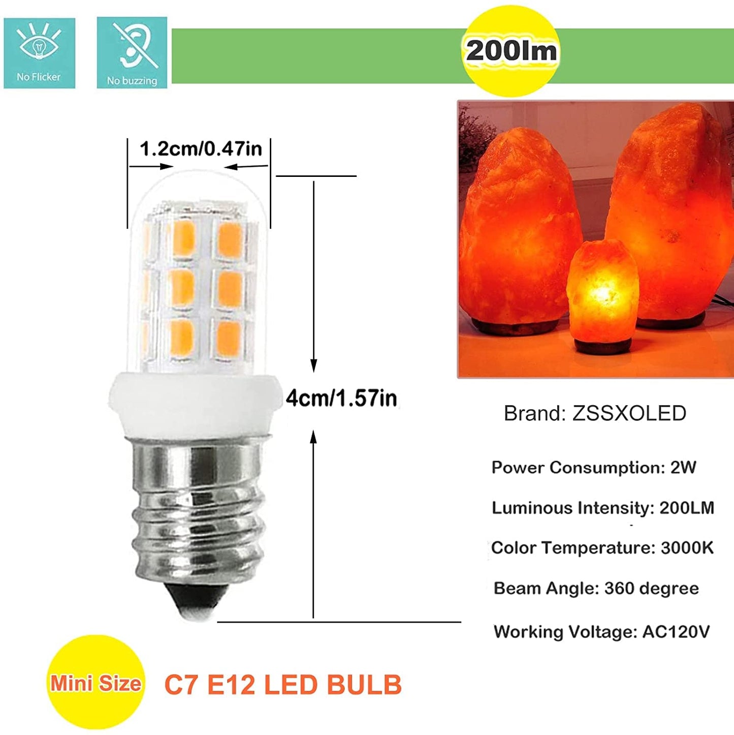 Zssxoled C7 E12 Led Bulbs, Warm White Replacement For Himalayan Salt Lamps, 5 Count, Plastic Material, 3000K