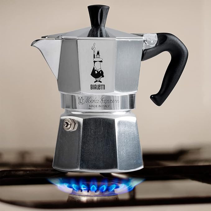 Moka Express: Iconic Stovetop Espresso Maker, Makes Real Italian Coffee, Moka Pot 3 Cups (4.4 Oz - 130 Ml) , Aluminium, Silver