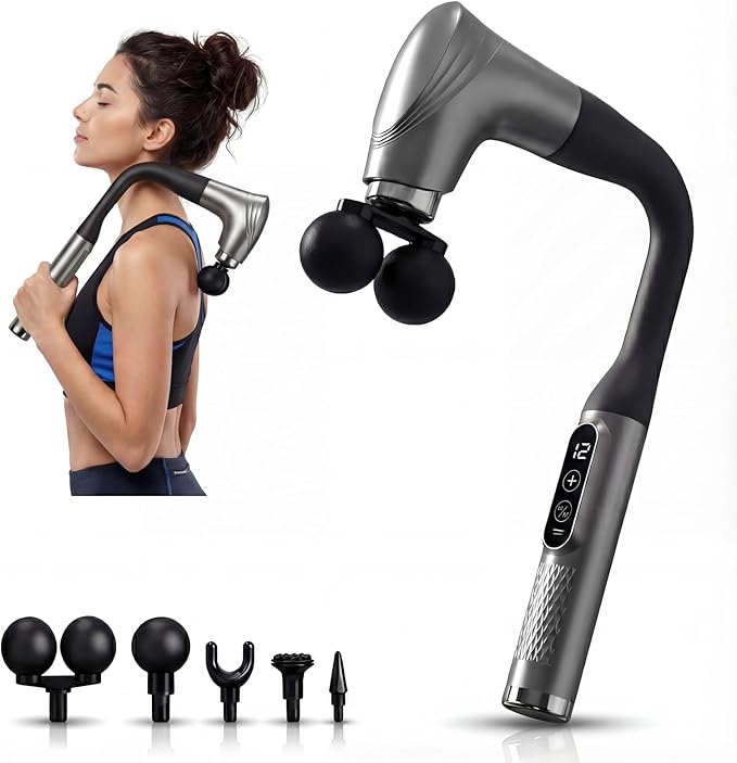 makecatch Long Handle Massage Gun for Back and Shoulders, Ergonomic Extended Reach Deep Tissue Massager, U-Shaped Dual Hea...