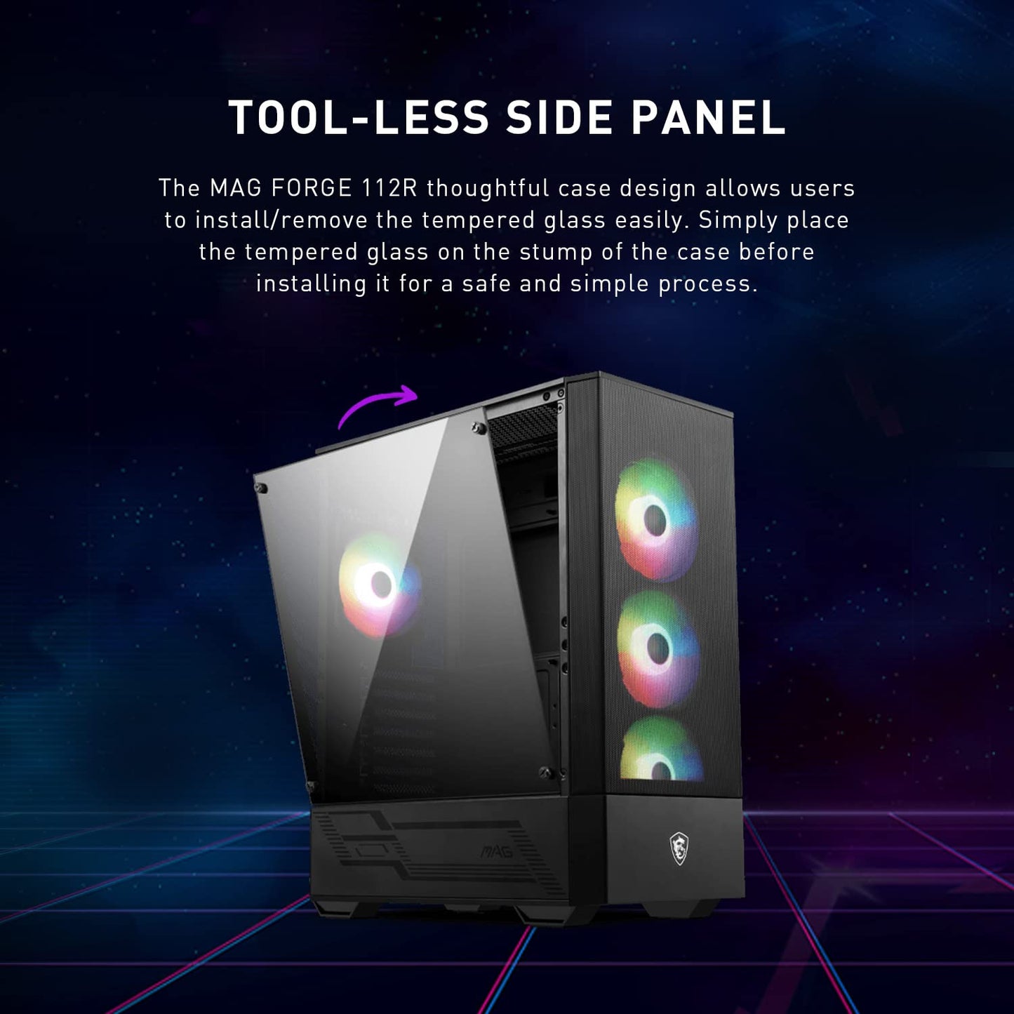 Msi Mag Forge 112R - Premium Mid-Tower Gaming Pc Case - Tempered Glass Side Panel - Argb 120Mm Fans - Liquid Cooling Support Up