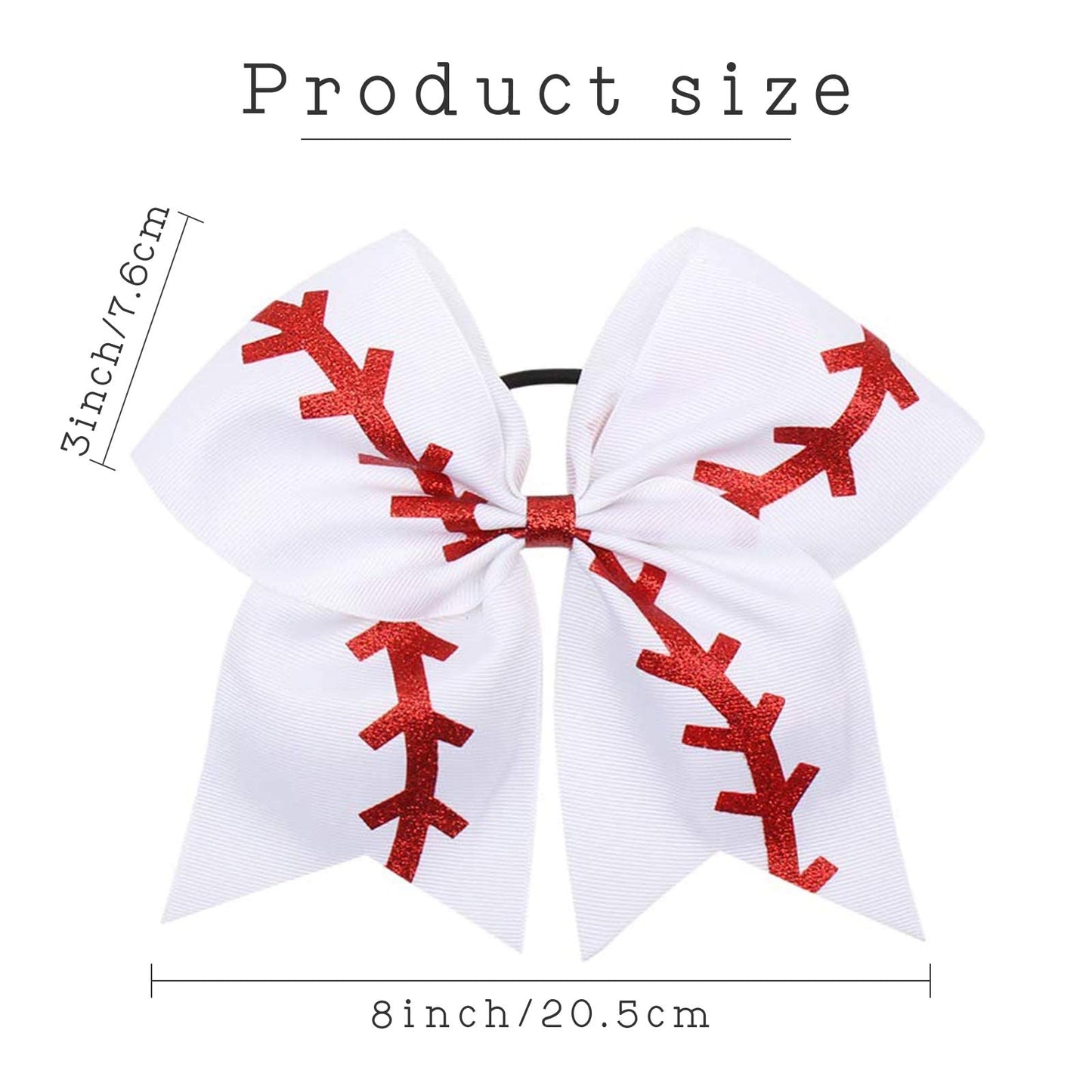 16PCS 8 Large Cheer Hair Bows Ponytail Holder Elastic Band Handmade for Cheerleading Teen Girls College Sports (Baseball White,