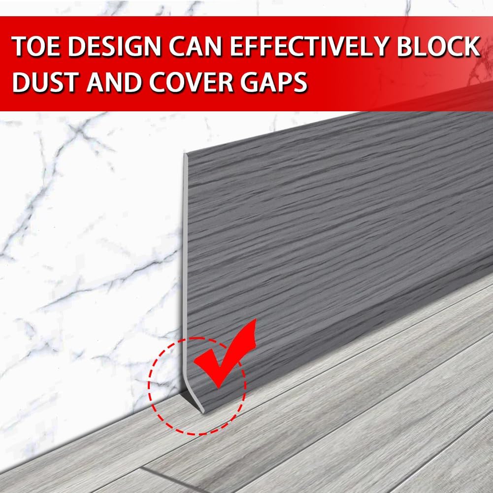 Vinyl Wall Base Baseboard Molding Trim 4" Flexible Self Adhesive Rubber Wall Base Moulding Trim Peel and Stick Design, 4 Inch x 200 Feet, Medium Grey Wood