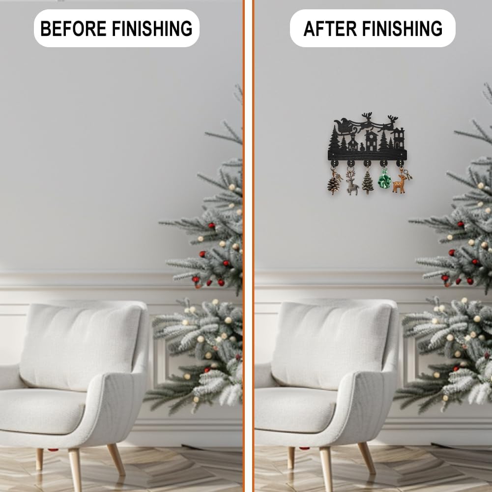 MAYJOYDIY Christmas Sleigh Key Hook Forest Elk Santa Claus Key Hangers for Wall 11.8×7.9inch 5 Alloy Hooks Decorative Gifts Entryway Kitchen Bathroom Storage