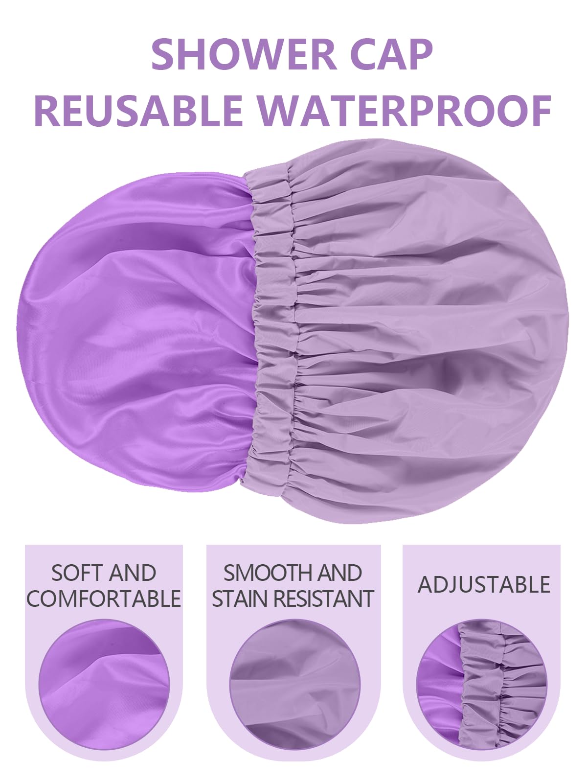 Years calm Reusable Waterproof Shower Caps for Women, Hair Caps for Showers, Double-Layer Elastic Design, for All Hairstyles, Tr