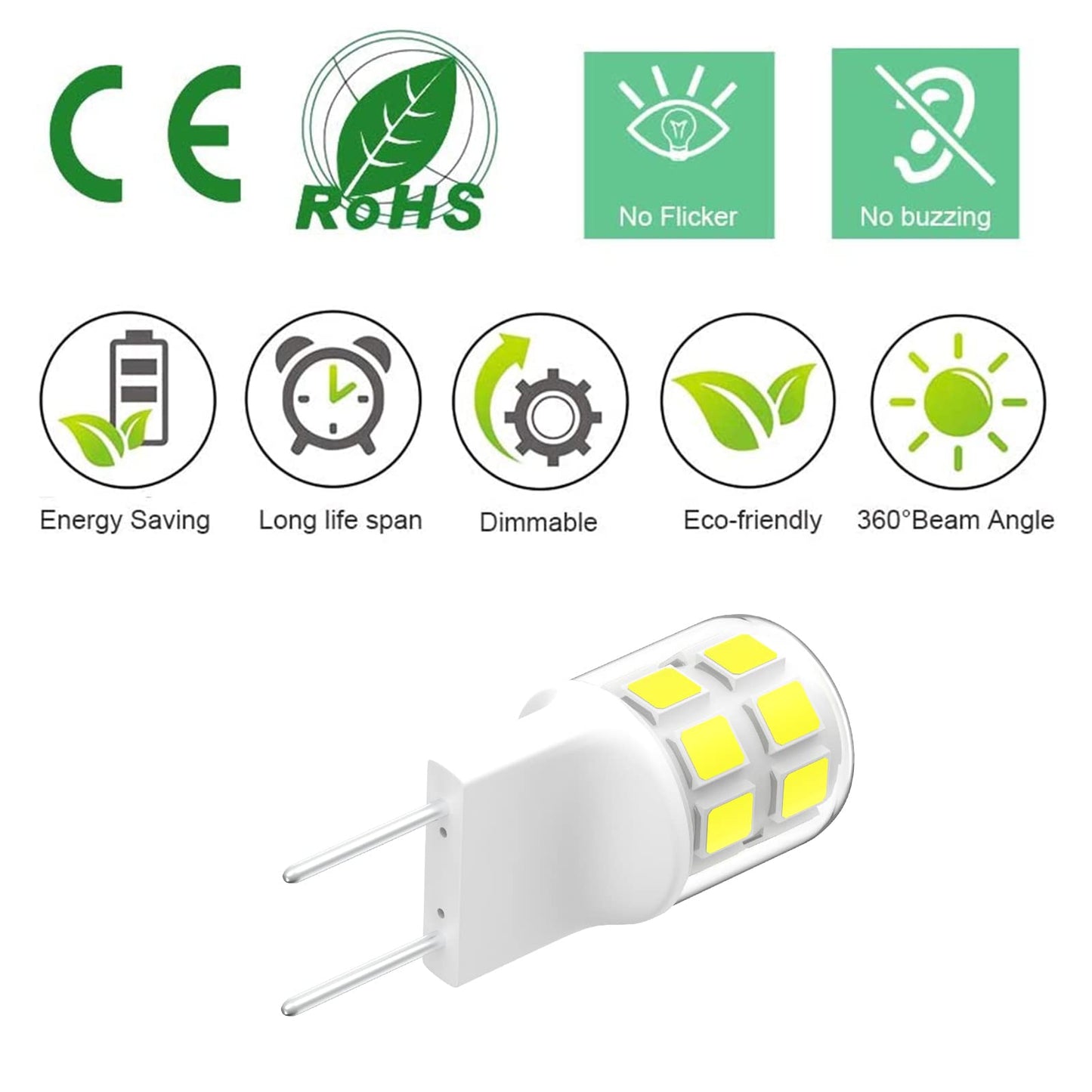Taiyaloo G8 Dimmable Led Bulb, 20W-25W Halogen Equivalent, Daylight White 6000K, 120V, Bi-Pin Base,