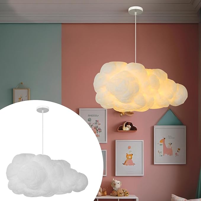Cloud Pendant Hanging Light Fixture, Modern Fluffy Ceiling Lighting Chandelier, White Lamp Shade Lampshade for Children Girls Kids Living Room (40cmx20cm)