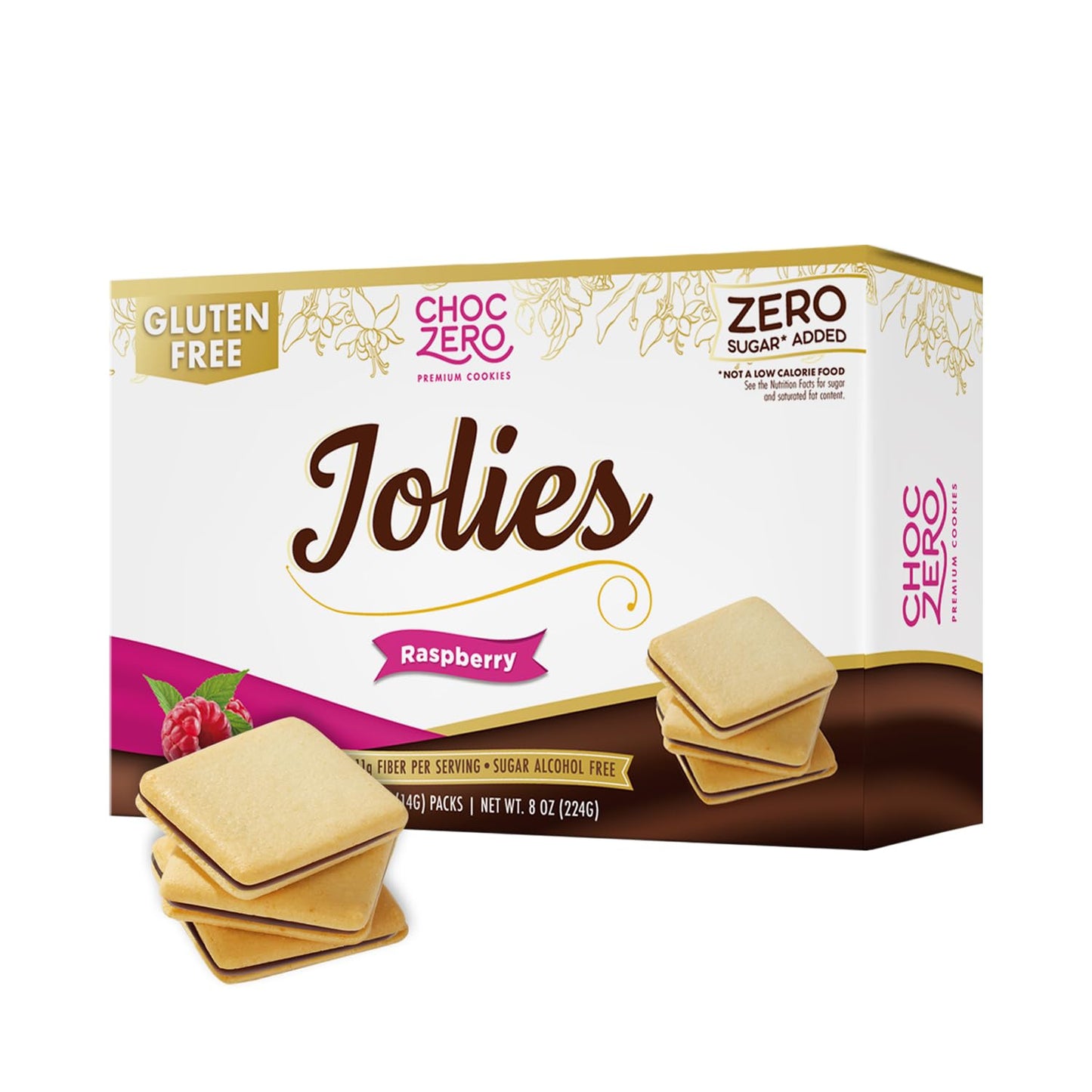 Choczero Chocolate Cookies, Dark Chocolate Raspberry Jolies - Gluten Free, Sugar Free, 16 Crispy Chocolate Filled Keto Cookies P