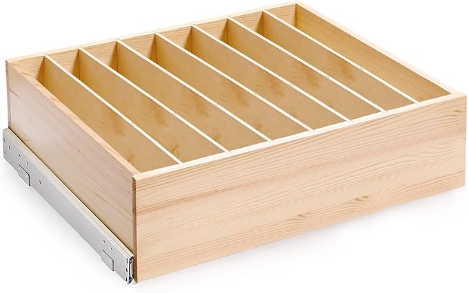Pull Out Cabinet Organizer with Divider, 30''W×21''D×7''H Soft Close Wood Drawer for Kitchen Pantry, Finished, Heavy-Duty, Bottom Assembly (Wood Drawer Part Width is 29'')