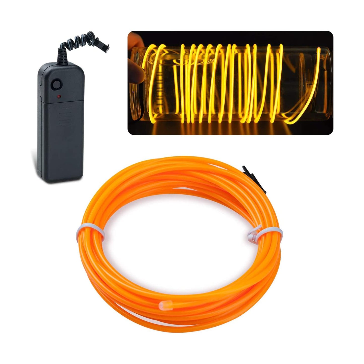 Lychee 9Ft El Wire Lights - Neon Strobing Electroluminescent Light With Battery Pack For Parties & Halloween - Yellow