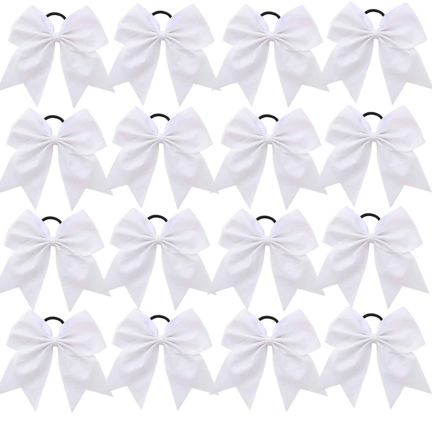 16 PCS Large Glitter White Cheer Hair Bows, Shiny Cheerleading Bows Ponytail Holder for Cheerleader Girls Softball Sports and Ch