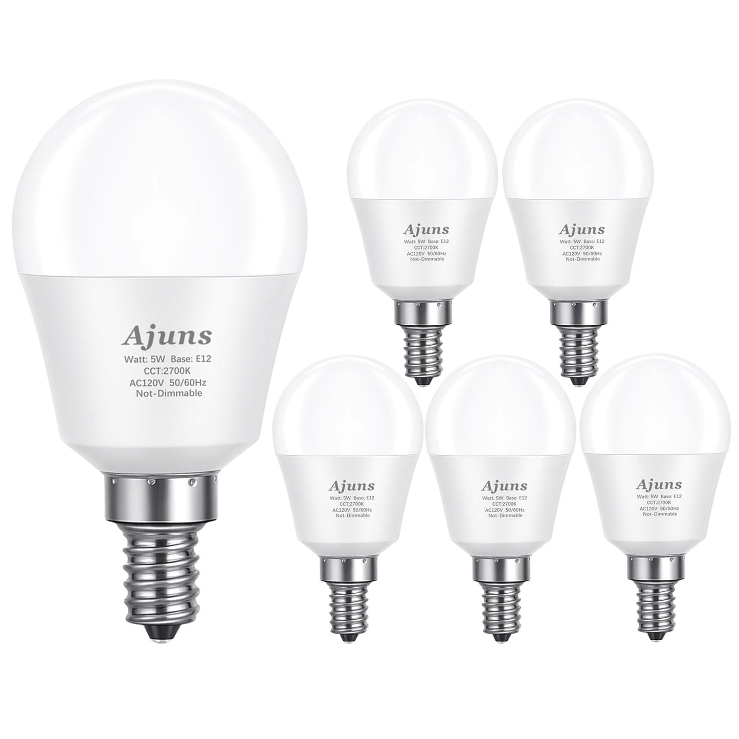 Ajuns 5W Led Bulbs 40W Equivalent E12 Base Warm White 2700K Non-Dimmable A15 Globe Shape, 6 Pack, 450 Lumen
