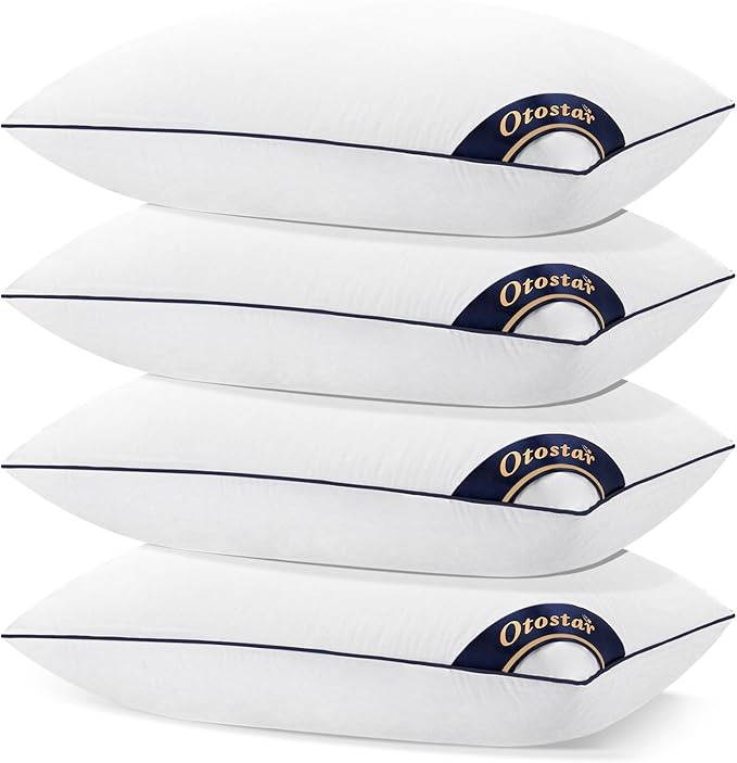 OTOSTAR Bed Pillows for Sleeping 4 Pack King Size Cooling Pillows Luxury Sleeping Pillow 3D Microfiber Filling Breathable Cover Soft Hotel Collection Pillows for Back Side or Stomach Sleepers