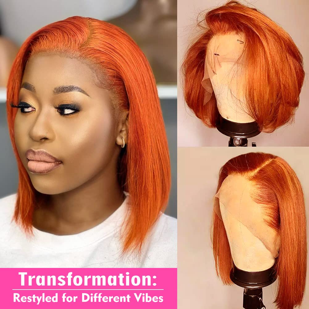 UCUVIC Ginger Lace Front Wigs Human Hair Bob Wig 13x4 Frontal Glueless Wigs Human Hair Pre Plucked, Color #350 Bob Wigs Ginger W