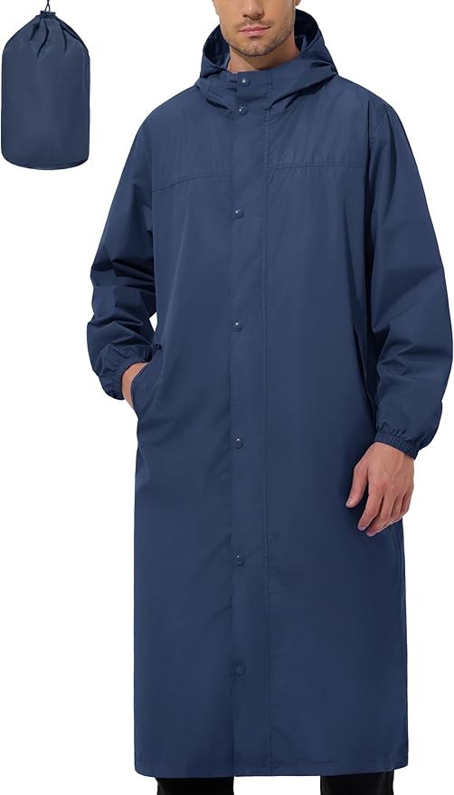 UIQUR Men's Rain Jacket Lightweight Long Raincoat Hood Rain Poncho Waterproof Windbreaker Cycling Running Hiking Packable