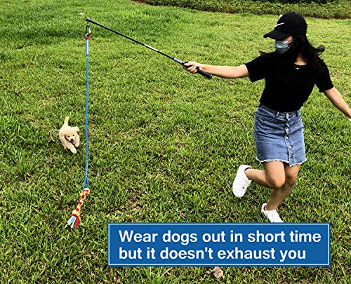 Interactive Flirt Pole Toy for Dogs Chase and Tug of War,Durable Teaser Wand with Pet Fleece Rope Tether Lure Toy to Outdo...