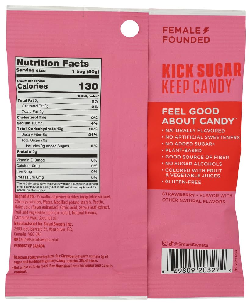 Smart Sweets, Valentine's Day Strawberry Heart Gummy Candies, 1.8 Ounce