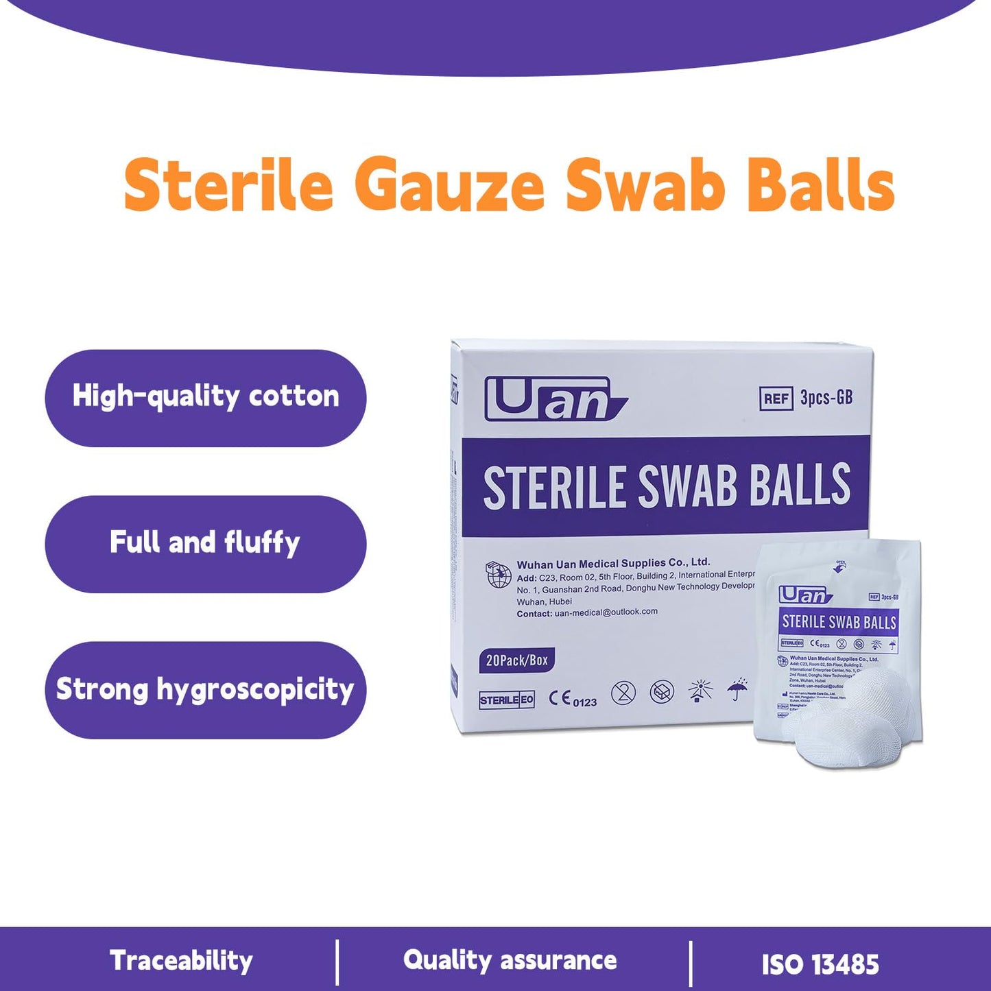 60 Balls Sterile Gauze Balls Gauze Sponge Cotton Balls Gauze Swab Sterile (M) (3balls/Pack)
