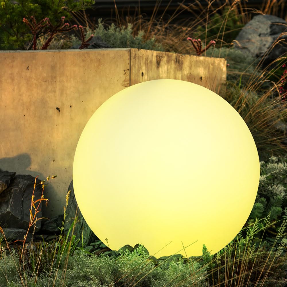 Mr.Go Solar Globe Light, RGB LED Orb Lamp, 12-inch, White, Remote Control, 16 Colors, for Garden Patio Landscape Lighting