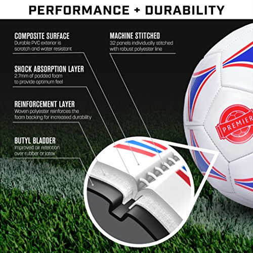 GoSports Premier Soccer Balls - Single or 6 Pack - Sizes 3, 4, 5, with Ball Pump