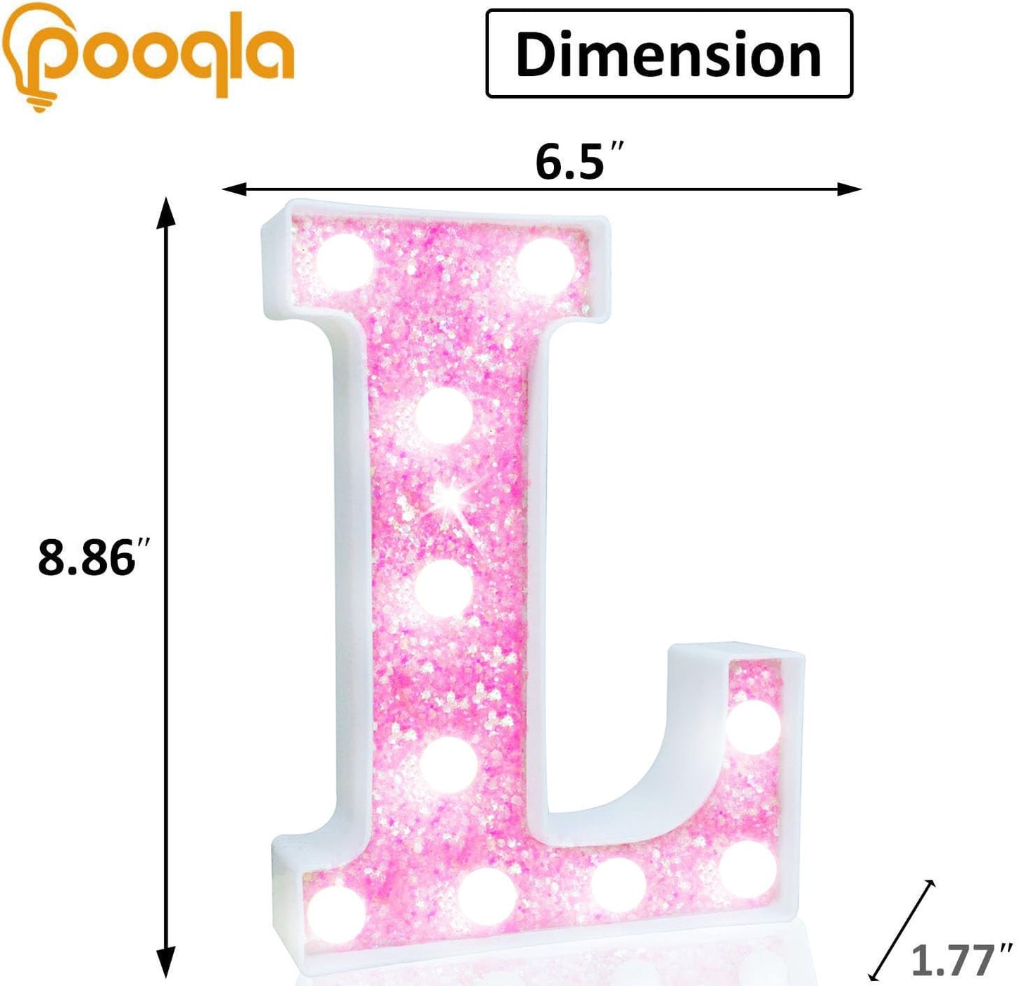 Pooqla Led Marquee Letter Lights  Light Up Letters For Birthday Decorations  Glitter Letter Sign Battery Powered Night Light Pink Party Wedding Christmas Girls Gift Bedroom Dorm Decor  Cool White L