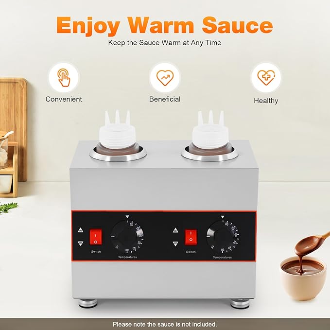 Electric Chocolate Sauce Warmer, 320W 110V Adjustable Temperature Toppings Bottle Hot Fudge Warmer with 2 Squeeze Bottle, 0.14Gal Single Bottle Hot Cheese Sauce Dispenser Jam Heat Preservation Machine