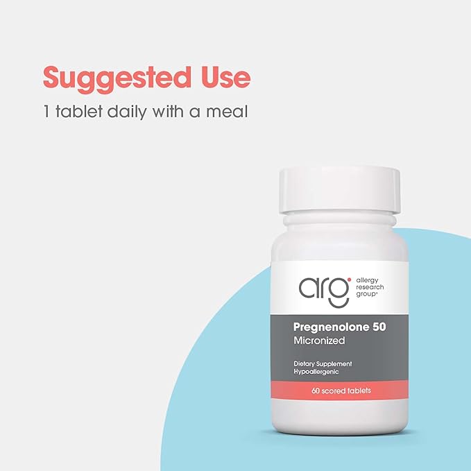 Allergy Research Group Pregnenolone Supplement - Progesterone Supplements 50mg, Hormone & Stress Support, Made from Non-GMO Wild Yam, Micronized Lipid Matrix, Plant-Sourced, Scored Tablets - 60 Count
