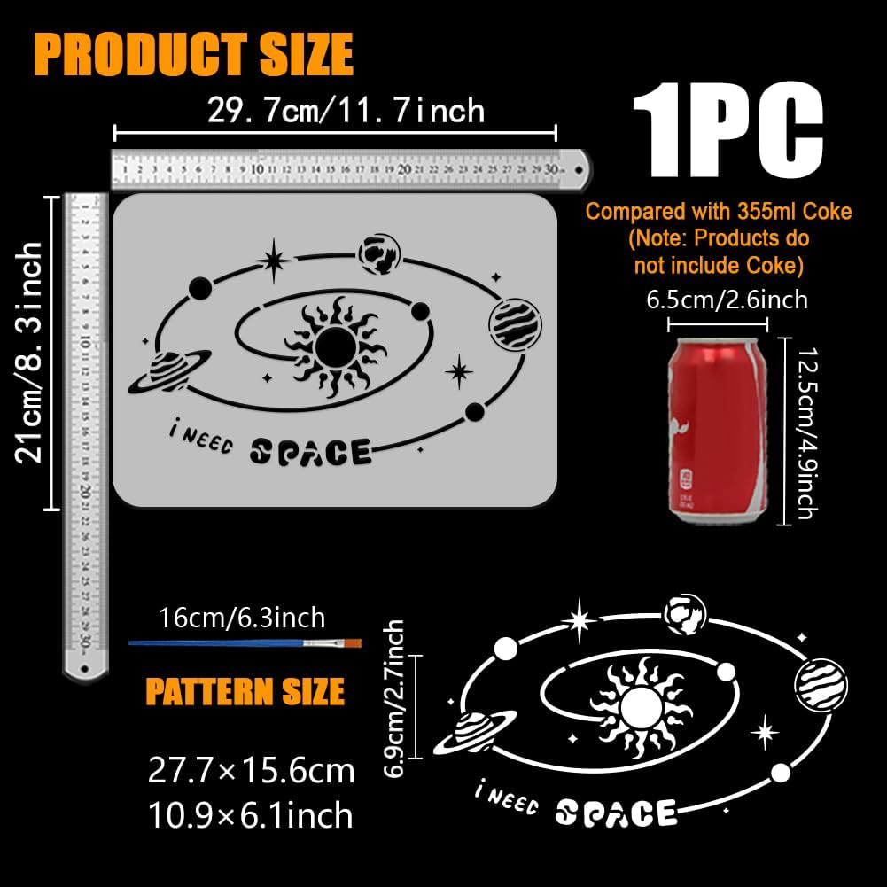 FINGERINSPIRE Spiral Galaxy Pattern Stencil with Brush 11.7x8.3Inch Space Planet Painting Stencil Reusable PET Science Fiction Theme Decoration Template for Painting on Wood Wall Floor Furniture