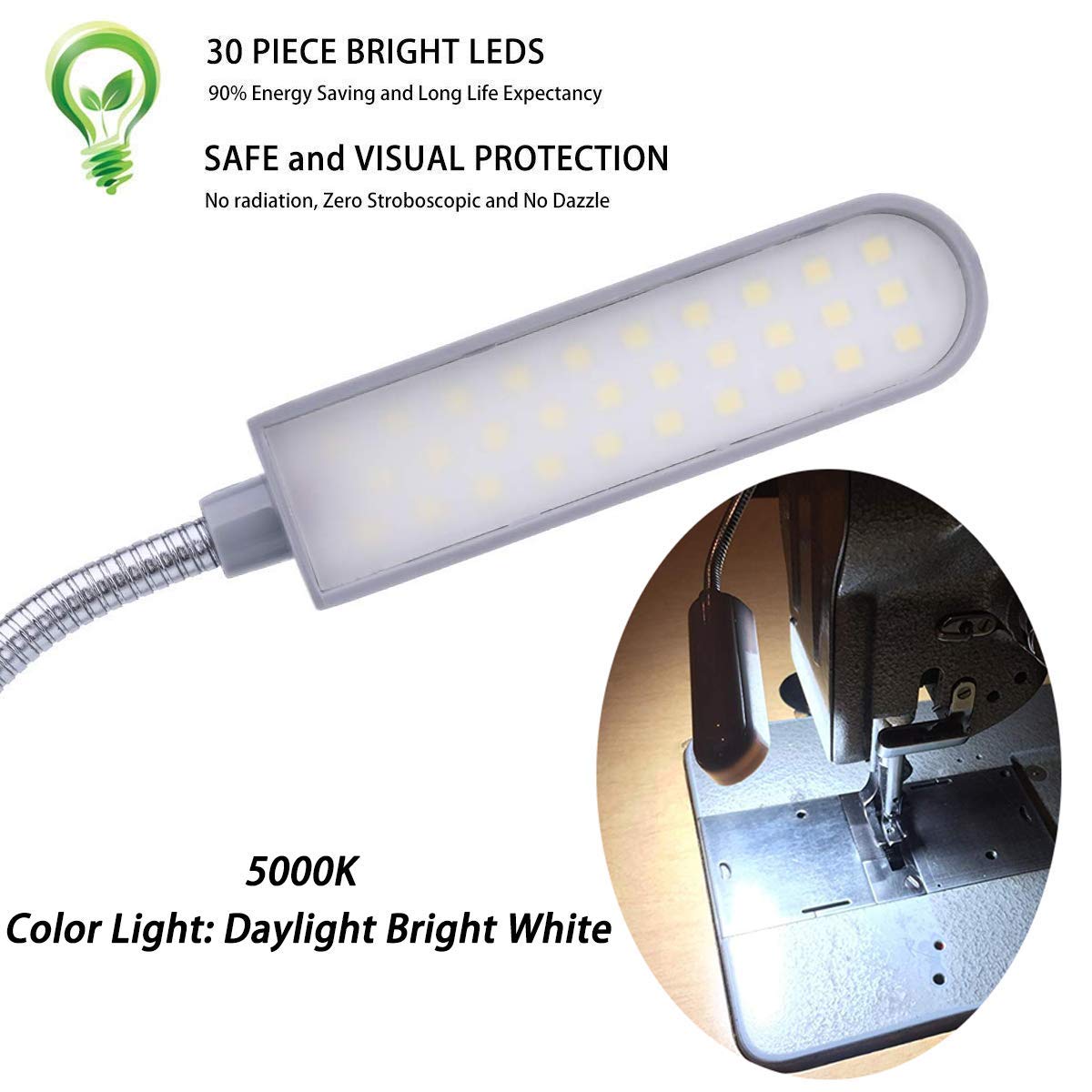 EVISWIY LED Magnetic Sewing Machine Light Lamp 30LED 6W Flexible Gooseneck 3Pack Black Model 5233