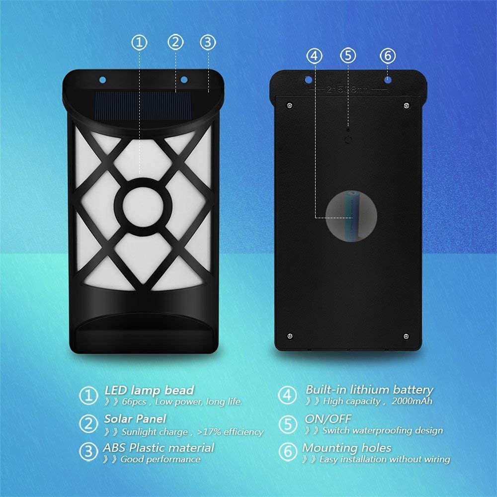 Aityvert Solar Flame Lights Outdoor, 66 LED Waterproof Flickering Lights, 4 Pack, Black, Model YU9605-6